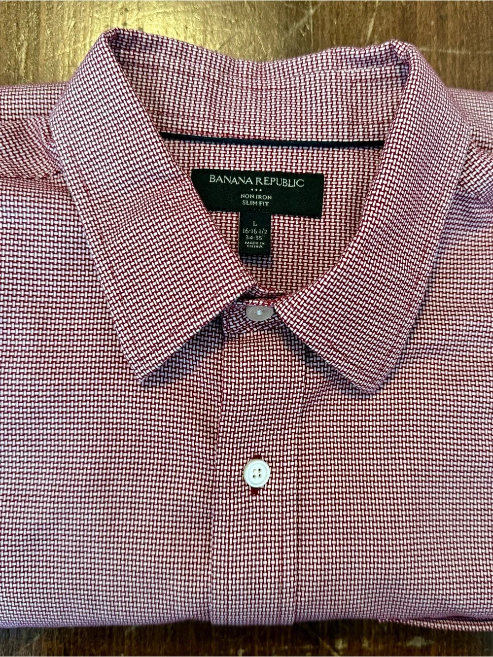 Banana Republic Men's Slim Fit Red Basket Weave Large Non Iron Dress Shirt